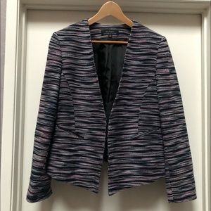 Tahari Teal Blue Black Pink Tweed Blazer Size 14